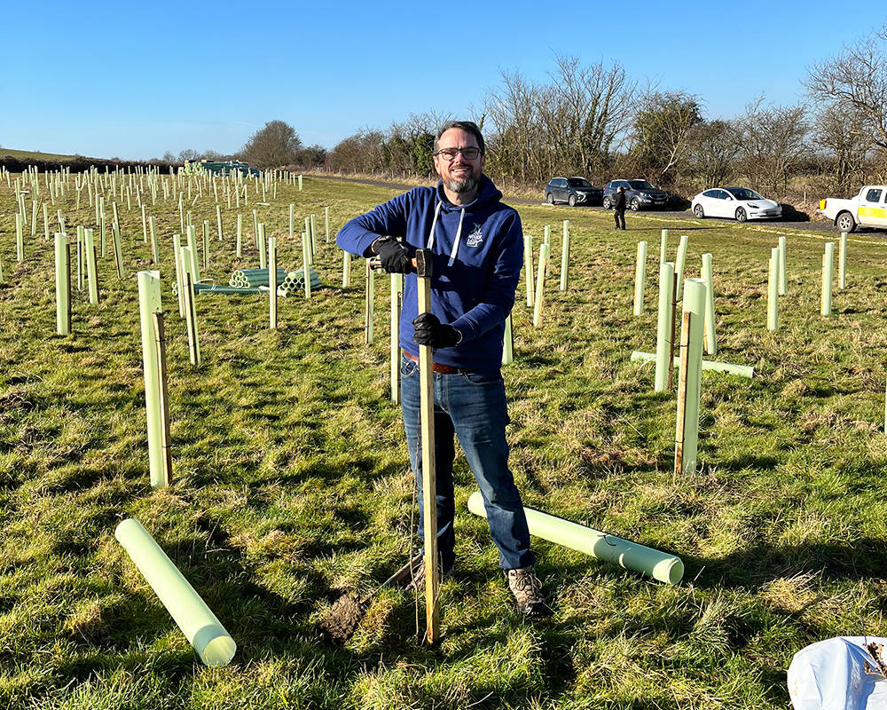 Steve from ERS tree planting at Forest of Marston Vale Feb 2023